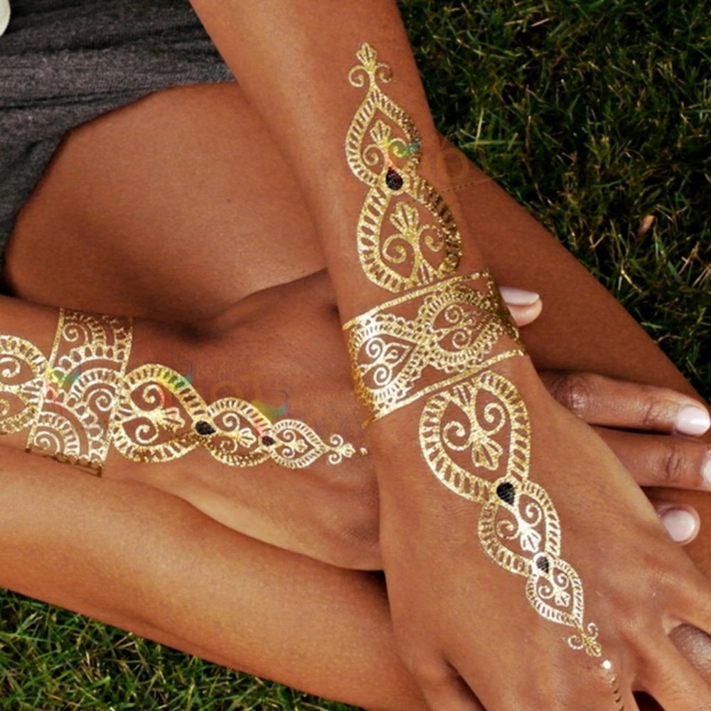 3 sheets Golden Silver Temporary Tattoo - Picture 15 of 16